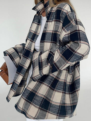 Woochic Veste Chemise À Carreaux Style Paresseux Décontracté Noir S